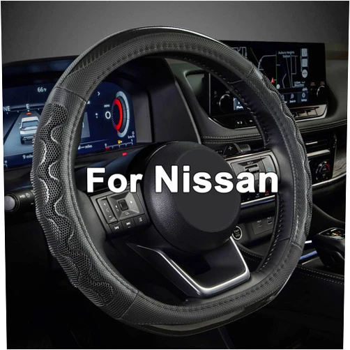 GIANT PANDA Steering Wheel Cover for Nissan Altima Rogue - Car Steering Wheel Cover for Nissan D Shape(Black-D-Shaped)
