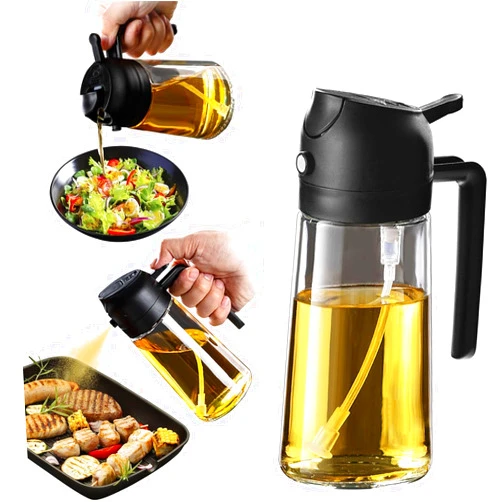 Generic Oil Sprayer Dispenser with Fine Mist, Push-to-Pour Design, 7.21-inch Glass Bottle, Anti-Clogging Filter for Cooking, Salads, Air Fryer