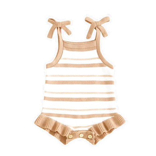 Gaono Newborn Baby Girl Knit Overall Sleeveless Strap Halter Sweater Romper One Piece Bodysuit Jumpsuit Summer Clothes
