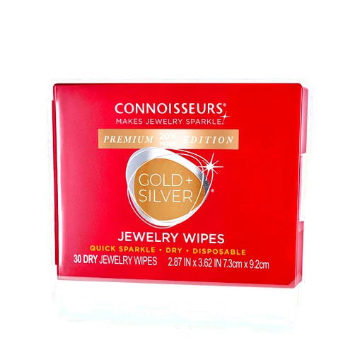 CONNOISSEURS Premium Edition Compact Jewelry Wipes No Rinse Gold and Silver Jewelry Cleaner, Polish and Remove Tarnish to Restore Brilliance, Dry Disposable Wipes, Diamond Dazzle Stik