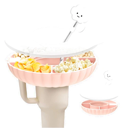 Incolumitas Stanley Cup Accessories - Food Grade Silicone Snack Tray for 40 oz Stanley Cup with Lid Straws Cover, Snack Bowl for Stanley Tumbler Accessories (Pink)