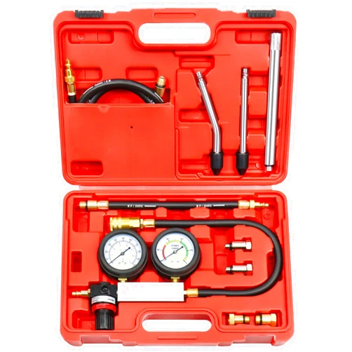 YSTOOL Cylinder Leak Down Tester Automotive Kit Gasoline Engine Compression Dual Gauge Leakdown Detector Tool Set for Pressure Check & Leakage Rate Test with Extension Rod Red