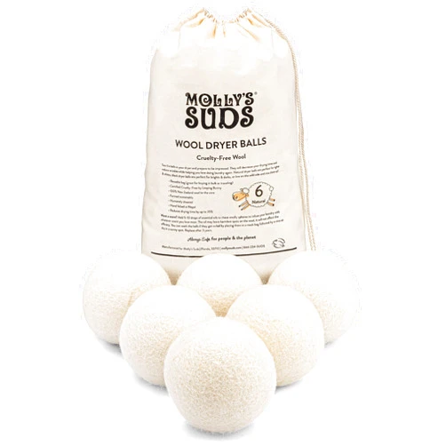 Molly's Suds Wool Dryer Balls | XL, Premium Organic Fabric Softener, Hypoallergenic, Hand-Felted, Reusable, Reduce Drying Time | White, Set of 6