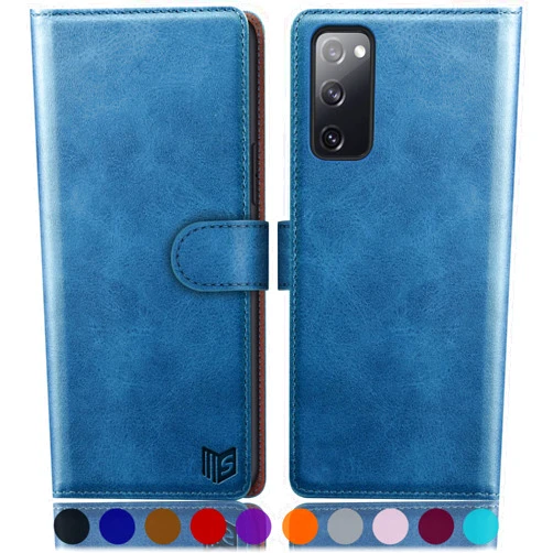 SUANPOT for Samsung Galaxy S20 FE 5G Wallet case 【RFID Blocking】 Credit Card Holder, Flip Folio Book PU Leather Phone case Shockproof Cover Women Men for Samsung S20 FE 6.5’ case Wallet (Sky Blue)