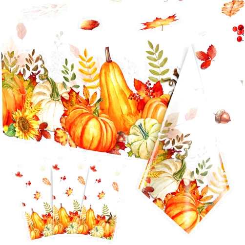 Jectivs 3 Pieces Fall Autumn Pumpkin Thanksgiving Party Tablecloth Decorations, Plastic Vintage Pumpkins Vines Maple Leaves Fall Harvest Table Cover for Fall Thanksgiving Party Supplies, 54 x 108 Inch