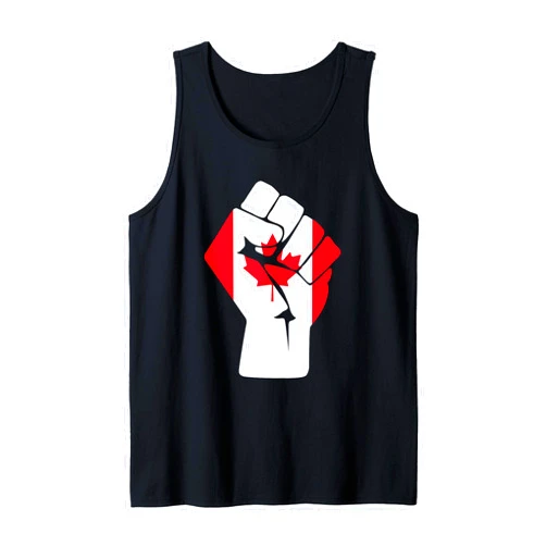 Leftique Canadian Flag Canada Solidarity Raised Fist of Resistance Tank Top