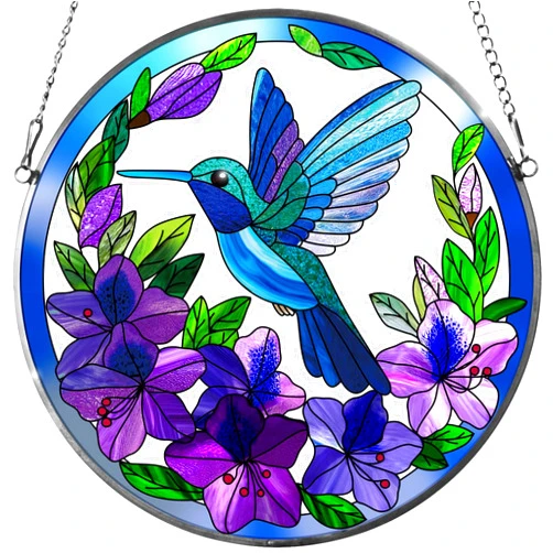 JAWNLITY Stained Glass Sun Cather for Window Hanging, 6.3'' Hummingbird Window Ornament for Indoor Outdoor, Hand Painted Stain Glass Gift for Women, Bird Nature Lovers