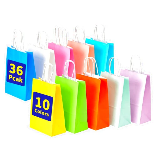 XEMGUE 36 Pack Small Gift Bags with Handles, 10 Colorful Paper Party Favor Bags for Kids Birthday, Baby Shower, Wedding, Classroom Celebrations Bulk 8.25