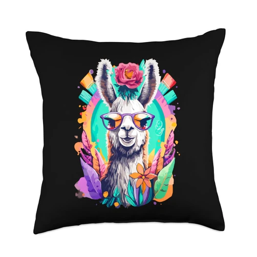 Cute Llama Mom For Llama lovers Colorful Art tee Cute Mom Lovers Colorful Art Llama Throw Pillow, 18x18, Multicolor