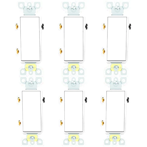 ThunderWay 3 Way Decorator Light Switch, 20A 120V/277V, Three Way White Paddle Rocker Switches Replacement, Grounding Screw, Commercial Grade, UL Listed,Back Insert and Side Terminals (6 Pack)