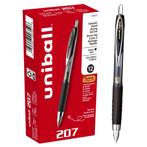 Uni-ball uniball 207 Signo Gel Ultra Micro Gel Pen, Retractable, Extra-Fine 0.38 Mm, Black Ink, Smoke Barrel
