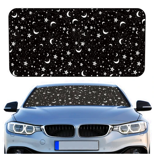 Woanger Windshield Sun Shade Foldable Car Front Window Covers for Car Accessories Sun Heat UV Rays Visor Protector Protection for Universal Cars SUV Truck (Moon Star)