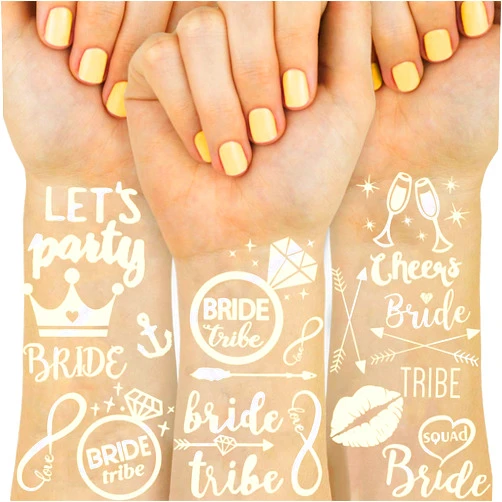 Rejaski Bachelorette Temporary Tattoos For Women Men Adults Face Hand, 16 PCS Flash Glitter Gold Metallic Tattoos For Girls Bachelor Party Supplies Decoration, Cheers Bridesmaid Team Bride Tribe Lips Sets