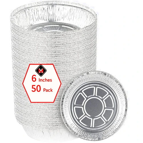 Mr Miracle Pack of 50 Disposable Aluminum Foil Pans –6 Inch Circular Aluminum Pans, Ideal for Baking, Storing, Heating, Serving, BBQ - Round Foil Pans