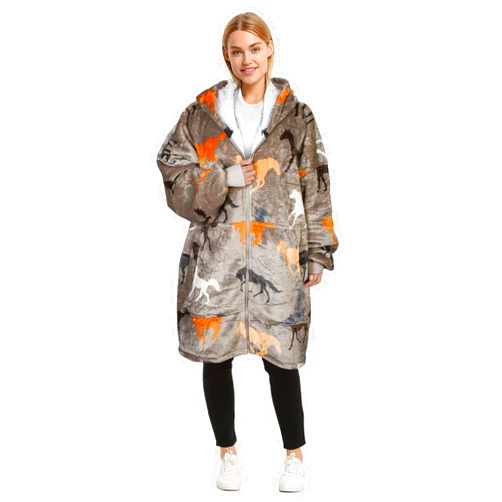 Catalonia Horse Print Zip Up Blanket Hoodie Sweatshirt, Oversized Sherpa Pullover Jacket Coat for Men Women, Gift for Her, Horse Gifts for Women