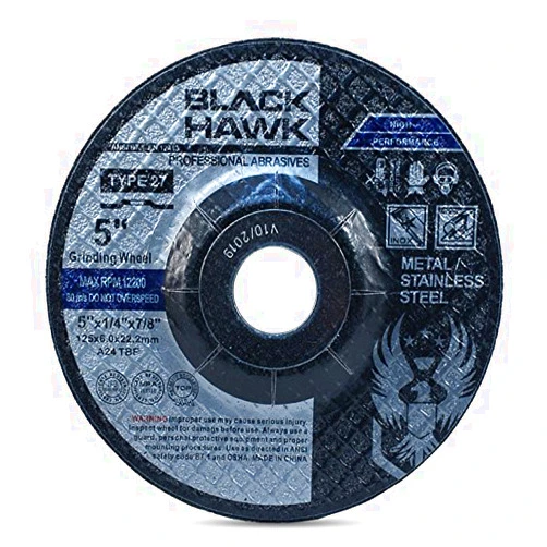 BHA Depressed Center Metal Grinding Wheels for Angle Grinders, 5” x 1/4” x 7/8” - 5 Pack