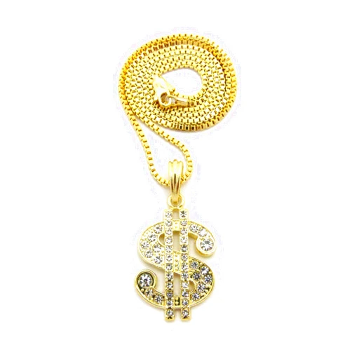 NYFASHION101 Stone Stud Dollar Sign $ Pendant with Chain Necklace