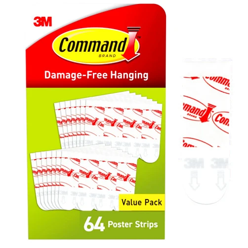 Command Poster Strips, 64 Command Strips Damage-Free Hanging Poster Hangers, No Tools Great for Home, Room, Wall, and Office Decor, White Adhesive