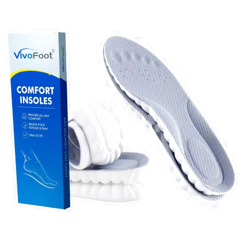 VivoFoot 2 Pair Memory Foam Shoe Insoles for Men & Women, 4D Cloud Cushion Support, Soft Comfort Inserts for Standing All Day Walking, Shock Absorption Trim to Fit (Women 5-9, Grey)