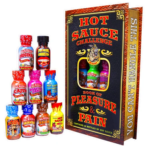 ASS KICKIN' Hot Sauce Challenge Book Of Pleasure & Pain - 12 – 0.75 Ounce Bottles Gift Set - Perfect Premium Gourmet Hot Sauce Gift Set - Try If You Dare!