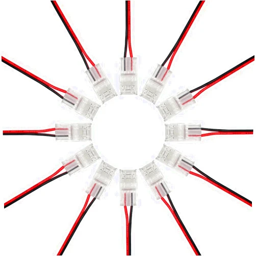 HAMRVL 8mm Cob Led Strip Lights Connectors 2 Pin with Wire,Transparent Clips Kits Solderless Adapter Terminal Extension Connection for White/Warm Flexible Led Tape 12V 24V (Total 12pcs)