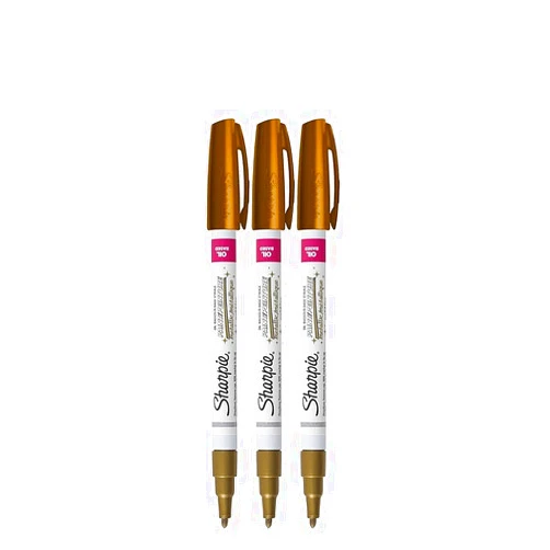 Advantage Gifts Oil-Based Paint Marker, Fine Point, Gold Ink, Pack of 3, Bundle with Plastic Reusable Pouch