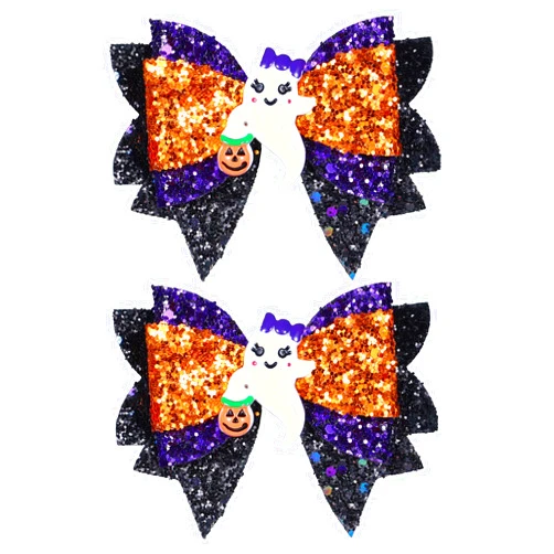 Miroksh Glitter Halloween Hair Bows Sparkly Ghost Hair Clips Alligator Hairpins Barrettes 3.5in Cute Halloween Costume Dress up Party Decor Accessories for Teens Toddler Girls Kids Women
