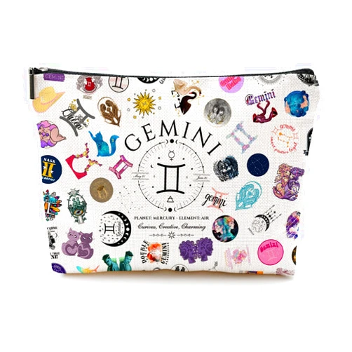 XYZONE Gemini Gifts for Women, Gemini Cosmetic Bag, June Birthday Gifts, Zodiac Themed Travel Makeup Bags
