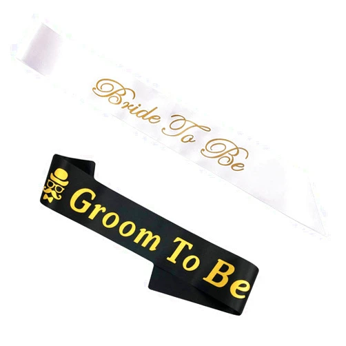LINGAIXINYUE Bachelorette Party Sash Set- Bride and Groom Sash for Wedding Bridal Shower Party Decorations (White and Black)