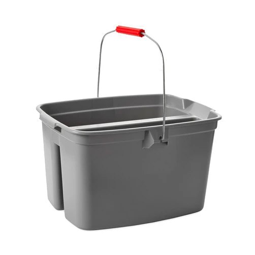 Rubbermaid Commercial Products Double Pail Plastic Bucket for Cleaning, Easy to Carry, 19 Quart, Gray, Cleaning Caddy Supplies Organizer with Handle for Bathroom/Kitchen