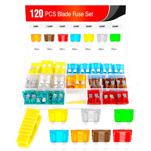 Nilight - 50016R 120 pcs Standard Fuse Assortment kit – 5, 7.5, 10, 15, 20, 25, 30 AMP – Regular APR/ATO (Open)/ATC Blade Fuses for Cars, Trucks, Boats,Automotives,2 Years Warranty
