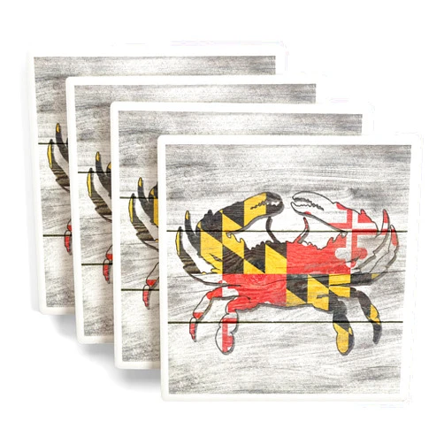 Lantern Press Maryland, Rustic State Flag, Crab, Image Only (Absorbent Ceramic Coasters Set of 4 Matching Images, Cork Back, Kitchen Table Decor)