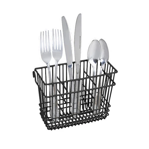 Kitchen Details Cutlery Basket | Hanging | Attach to Standard Dish Drying Rack | Utensil Caddy | Vinyl Coated | 3 Compartment | Black