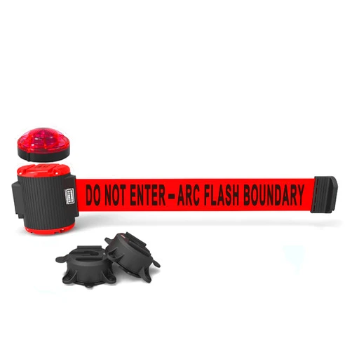 Banner Stakes 15' Magnetic Wall Mount Barrier with RED Strobe Light - REDDO NOT Enter-ARC Flash Boundary Banner(MH1511L)