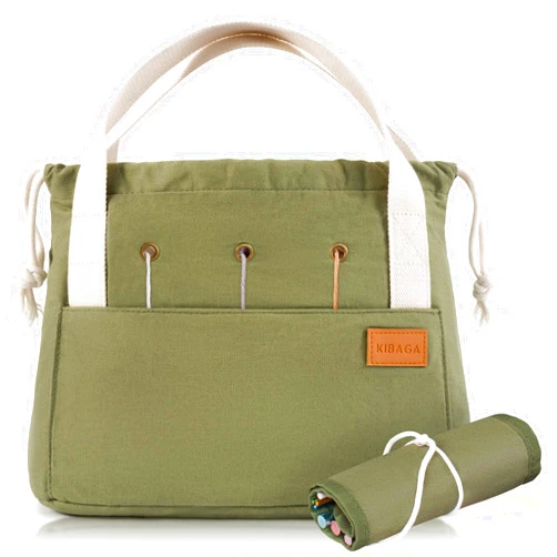 KIBAGA Stylish Crochet Bag Organizer Easily Organizes Your Yarn - Durable Canvas Bag w/ 8 Pockets Stores Plenty of Yarn Skeins & Crocheting Supplies/Accessories - Perfect Basket for Gifting to Knitting Fans