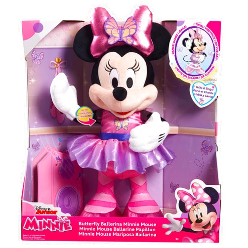 Just Play MINNIE Just Play Disney Junior Mouse Sing and Dance Butterfly Ballerina Lights and Sounds Plush, Sings Just Like a Butterfly, Kids Toys for Ages 3 Up
