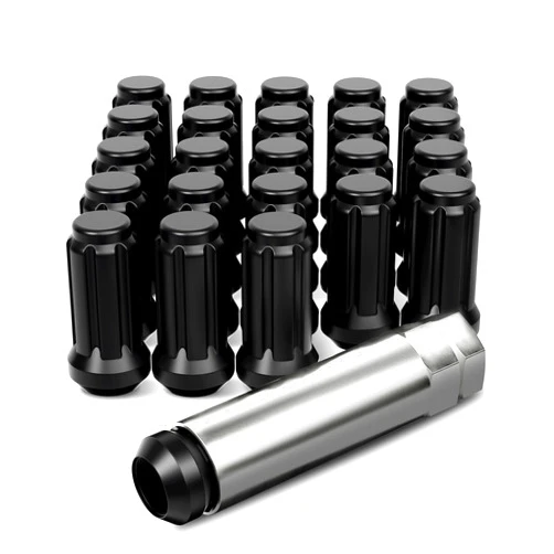 Orion Motor Tech M14x1.5 Lug Nuts Black with Spline Tuner, XL 2 inches Length Conical Wheel Nut, Compatible with Chevy GMC Ford Cadillac Lincoln SAAB Saturn Silverado 1500 Savana, Set of 24