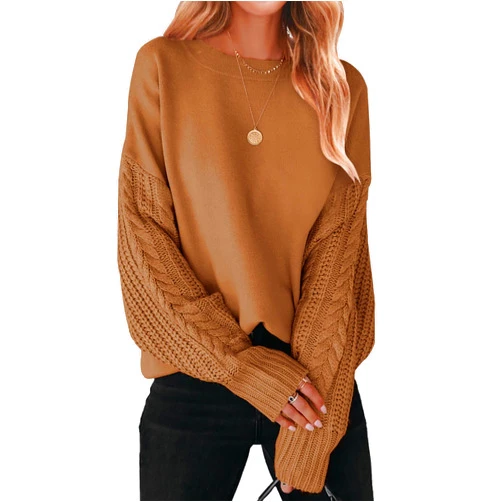 ZESICA Women's 2024 Fall Long Sleeve Crew Neck Solid Color Cable Knit Chunky Casual Oversized Pullover Sweater Tops