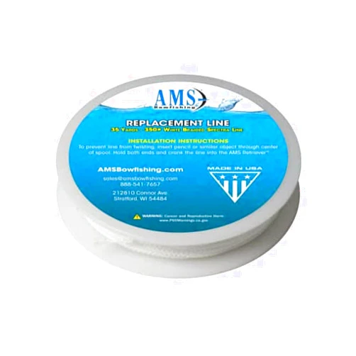 AMS Bowfishing 350 Pound Braided Spectra Line - White - Made in The USA