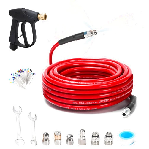 SEPLY Sewer Jetter Kit for Pressure Washer 50 FT, Drain Cleaner Hose with Power Washer Gun, 1/4 Inch NPT Corner, Rotating and Button Nose Sewer Jetting Nozzle,Waterproof Tape, Pearl Corsage Pin, Spanner