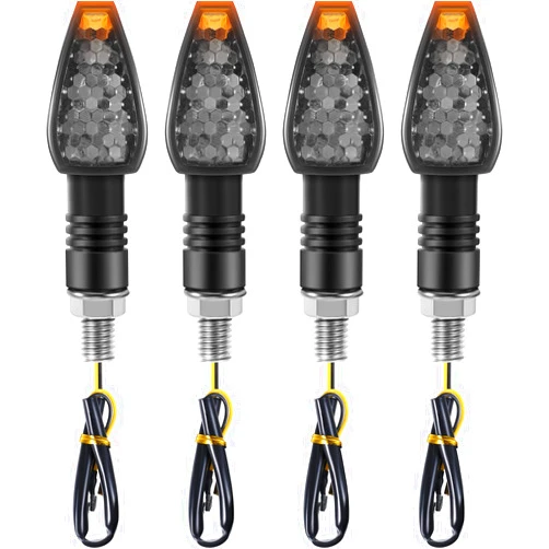 Frienda 4 Pieces Motorcycle Turn Signal Lights Indicators Flowing 14 LED 12V Motorbike LED Blinker Amber Lamp Mini Stalk Arrow Front Rear Lights