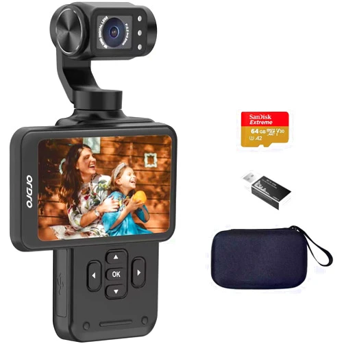 ORDRO Handheld 3-Axis Gimbal Stabilizer with 5k Camera, 4K WiFi Camcorder, 180° Rotating Lens 3.5'' Flip Screen 120° Wide Angle, IR Night Vision Function, Face Tracking for Youtube Vlogs with 64G Card