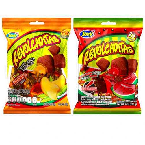 Sweetzo Sweet and Spicy Hard Candies Covered in Chili Powder, Watermelon and Mango Flavored Individually Wrapped Mexican Candies for Sharing, Pinatas or Goody Bag Fillers, 6 ounce Bags, (Pack of 2)