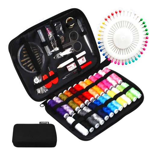 JUNING Sewing Kit with Case, 130 pcs Sewing Supplies for Home Travel and Emergency, Kids Machine, Contains 24 Spools of Thread, Mending and Sewing Needles, Scissors, Thimble, Tape Measure etc