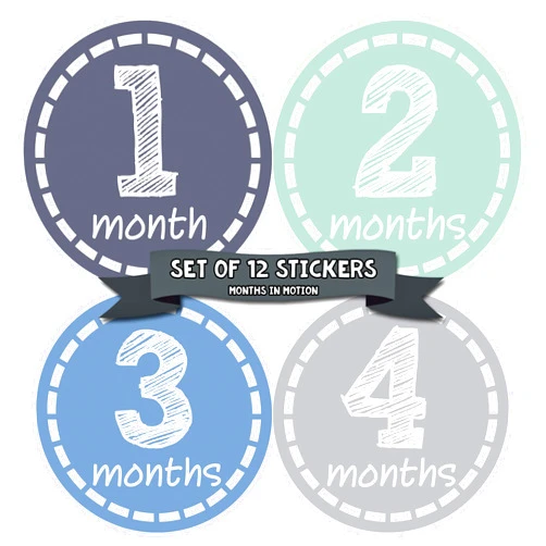 Months In Motion Baby Monthly Stickers - Baby Milestone Stickers - Newborn Boy Stickers - Month Stickers for Baby Boy - Baby Boy Stickers - Newborn Monthly Milestone Stickers (12 Count)