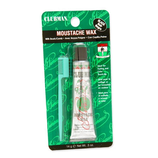 Clubman Mustache Wax for Men – Black, Strong Hold Moustache Wax for Styling, Includes Brush, 0.5 oz