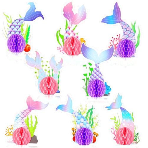 Jetec 8 Pieces Mermaid Centerpiece for Tables Mermaid Honeycomb Centerpiece Decorations Ocean Theme Mermaid Birthday Party Decor for Wedding Under the Sea Party Favors