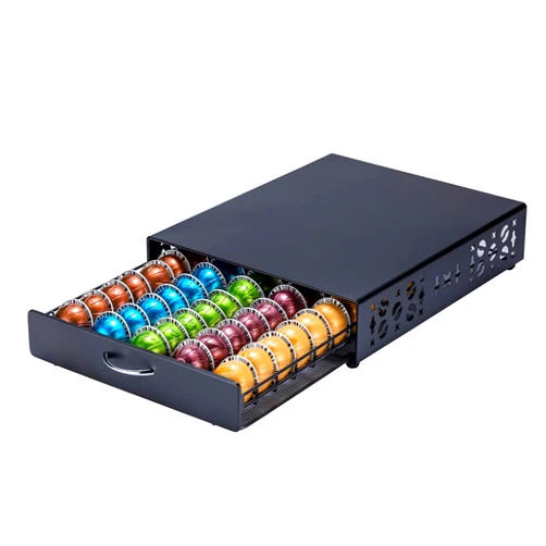 ZCDCP Nespresso Pod Holder Vertuo pod Storage Drawer Black Metal Coffee Pod Holder for Vertuoline Capsule Orgainzer 50 Pods