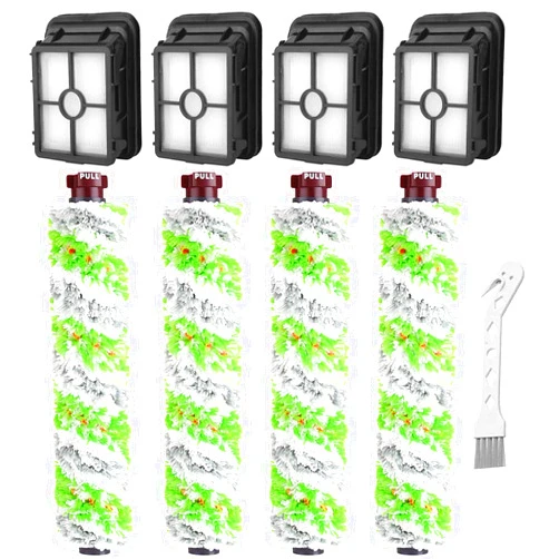 Dhoua Replacement Parts for Bissell CrossWave Pet Pro 2306A & CrossWave 1785 Series, 4 Pack Multi-Surface Pet Pro Brush Rolls + 4 Pack 1866 Vacuum Filters, Compare to Part 1613568&161-3568, 1608684