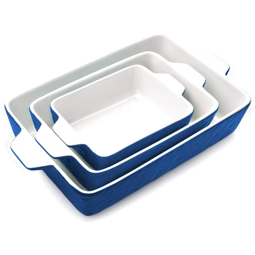 Krokori Casserole Dishes for Oven, Ceramic Baking Dishes, Lasagna Pan with Handles, Porcelain Baking Pan Deep, Bakeware for Baking, Cooking, Wedding Gift, Set of 3 (11.6